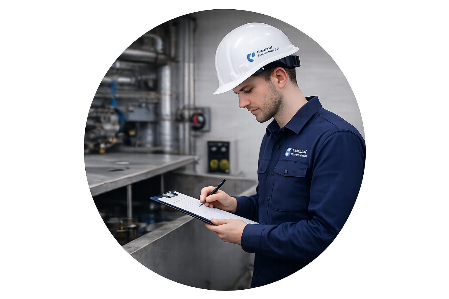 Legionella risk assessor inspecting commercial water system and completing compliance inspection report