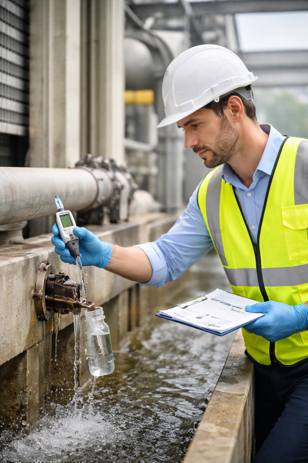 Professional assessor monitoring water for legionella